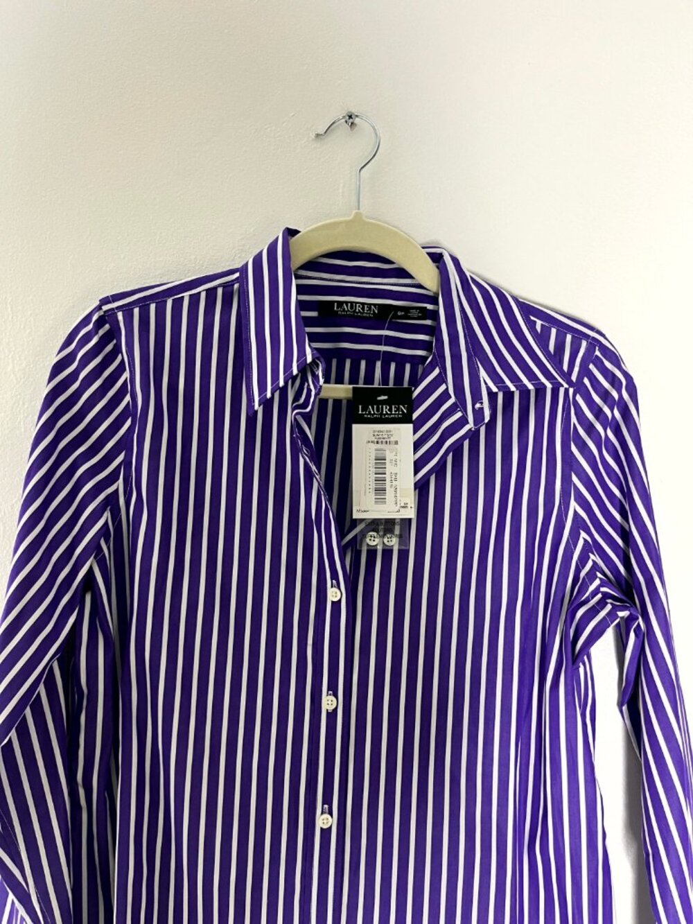 Lauren by Ralph Lauren Purple White Striped Button Down Dress Shirt Women Size 8 - Picture 2 of 10